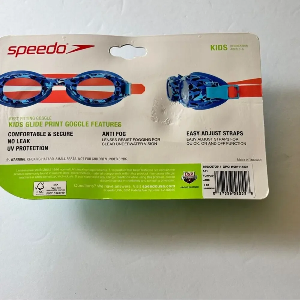 SPEEDO KIDS Glide Print Anti Fog No Leak Best Fitting Goggles  New in Package